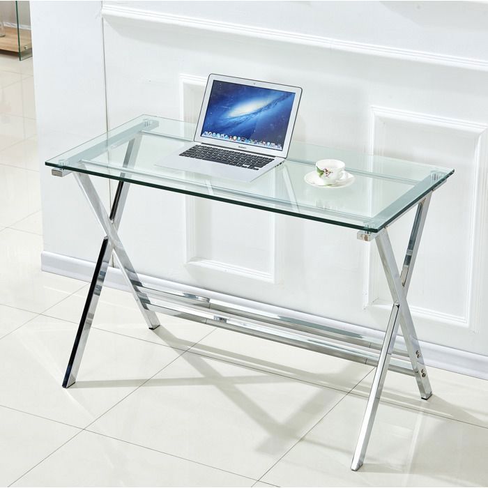 Bureau en verre transparent 110 x 55 x 76 cm usage polyvalent bords arrondis facile à nettoyer