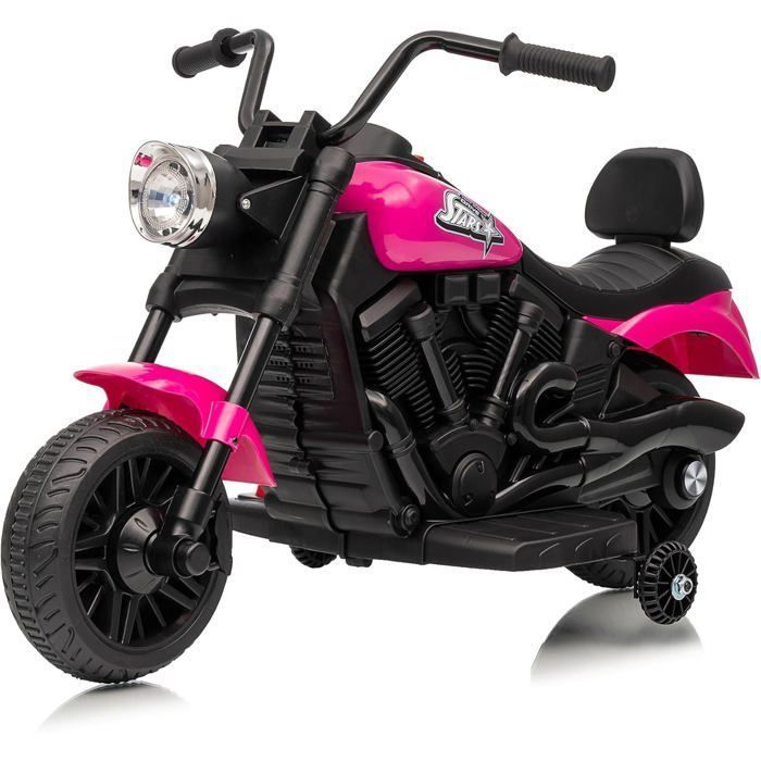 Moto Électrique Enfant 6V Suspension Phares et 2 Roues Stabilisatrices pour 3-6 Ans 79 x 40x 46 cm Rose rouge