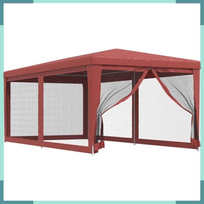 319240 Tente de fête avec 6 parois latérales en maille Rouge 3x6m PEHD