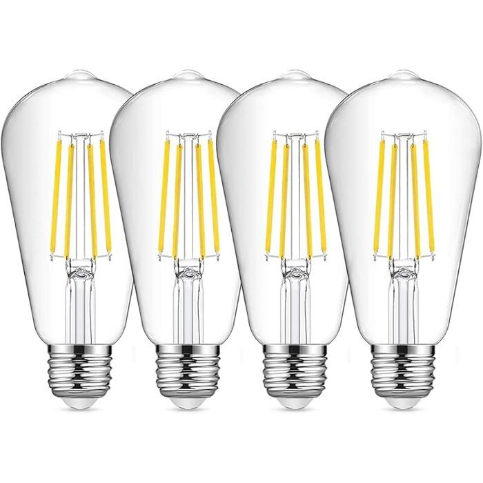 Lot de 4 Ampoule à filament LED E27 ST64 Ampoules Vintage 8W 6500K Blanc Froid Rétro Edison Ampoule Vintage Antique Lampe AMPOULE