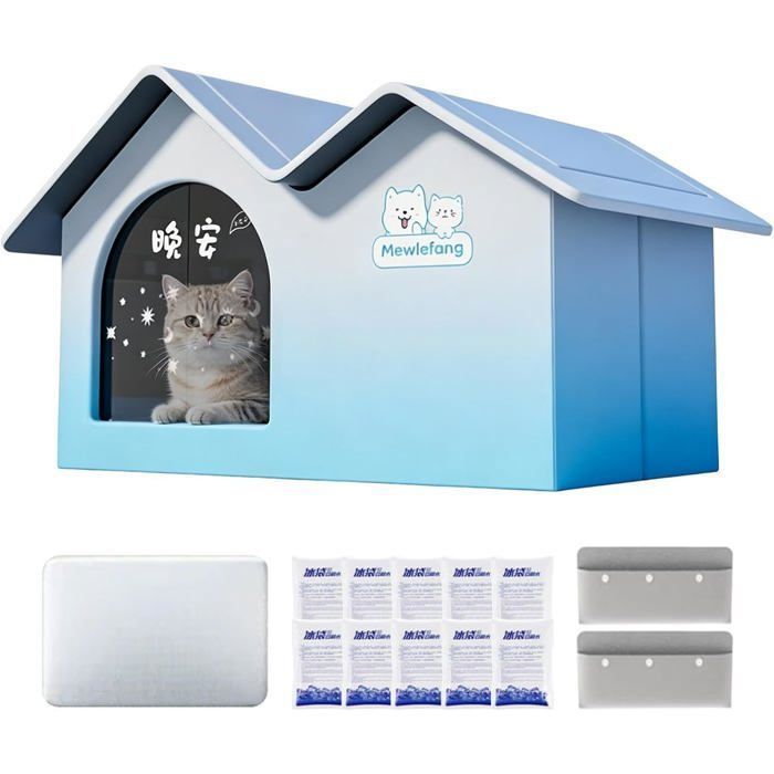 Maison Rafraîchissante pour Chat avec Pack De Glace pour Races Moyennes À Grandes Nid de glace pour animaux Jardin Vacances