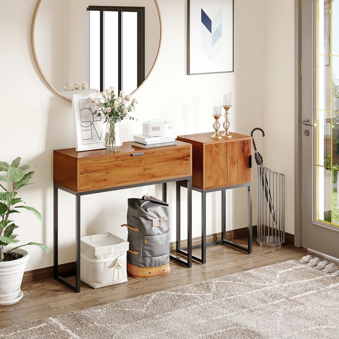 Console style industriel avec 1 tiroir marron et noir table d’appoint sideboard