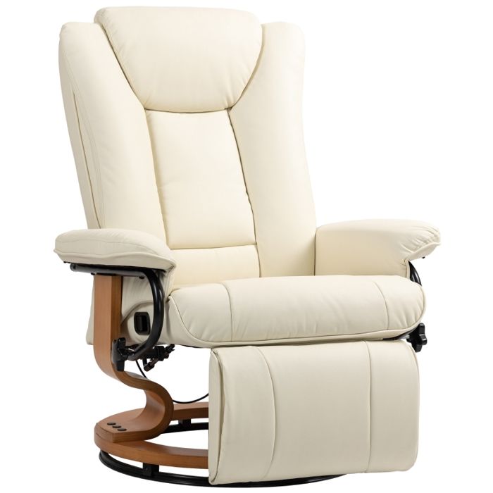 Fauteuil relax pivotant - Cuir reconstitué crème - Fonction inclinable 135° - Repose-pieds intégré - Rotation 360°