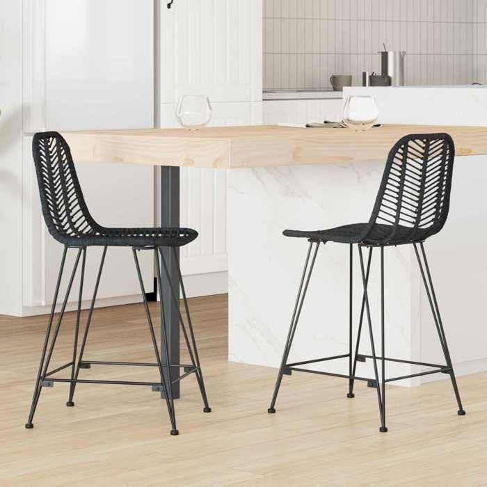 Chaise intérieure moderne vidaXL Fauteuil de bar 2 pcs 445 x 545 x 975 cm Rotin et métal(3308）