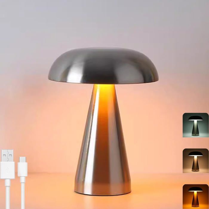 Lampe champignon sans fil – USB rechargeable – tactile – intérieur/extérieur – argent
