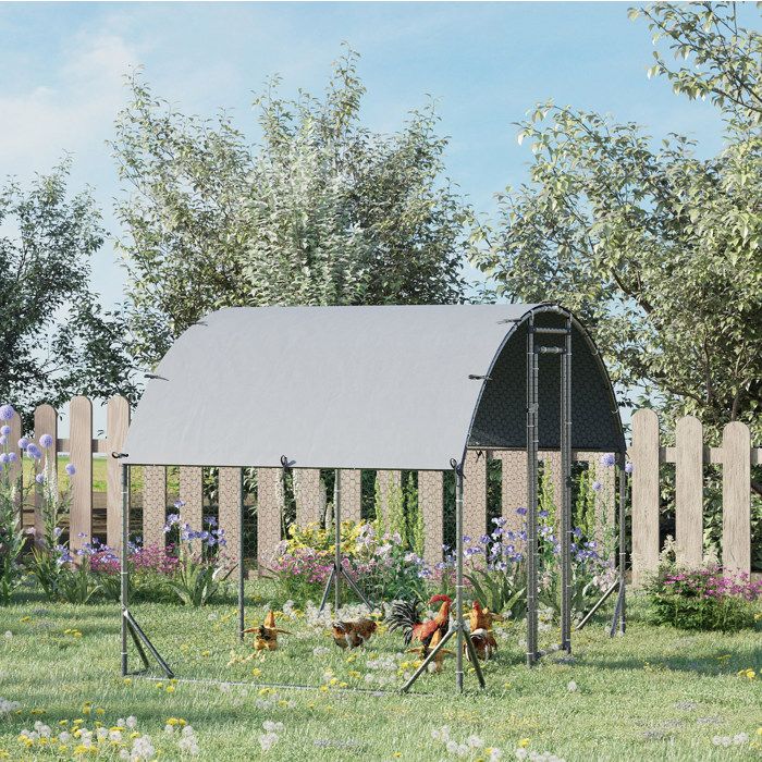 Poulailler enclos en acier galvanisé avec toit imperméable anti-UV porte verrouillable gris 280 x 190 x 197 cm ORVRYN
