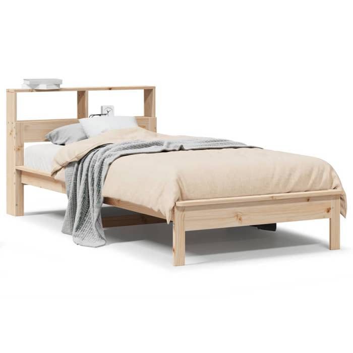 Luxe&Mode Lit bibliothèque - sans matelas - Lit adulte simple - 2 ans garantie - 90x190 cm bois de pin massif（76512）