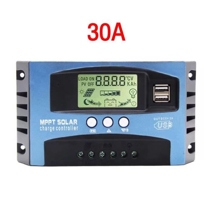 Régulateur Solaire Y&H 30A 12V/24V | Contrôleur Charge Batterie Avec LCD & USB | Pour Panneaux Solaires & Batteries Plomb