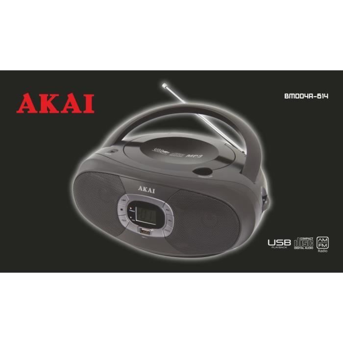 Lecteur CD - AKAI - BOOMBOX - USB - Radio FM - Mémoire programmable 20 pistes