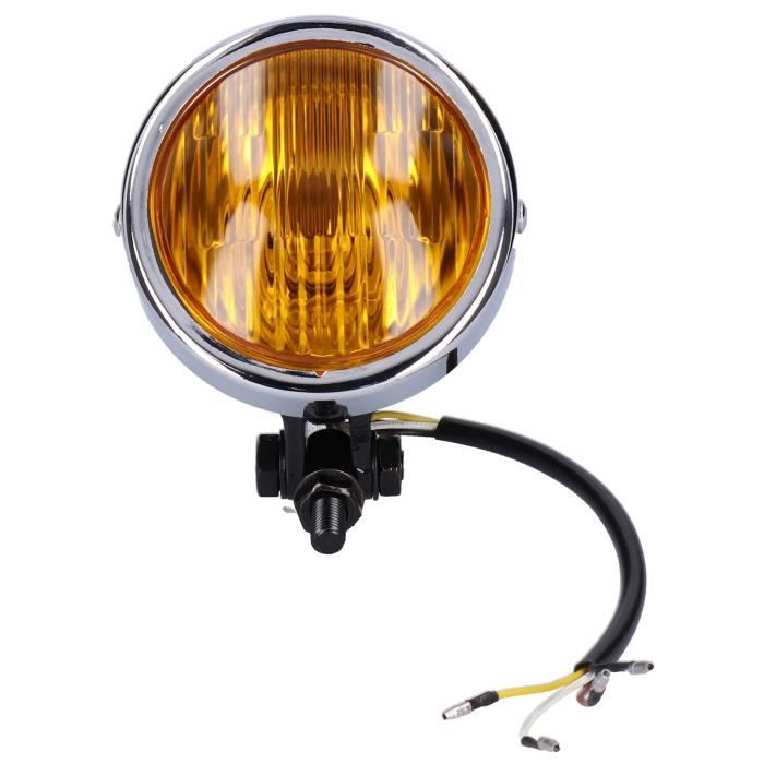 Phare Avant Moto Triangulaire Rétro Syrisora 12V 55W | Lentille Jaune, Filetage M10, Pour Custom Vintage Et ATV