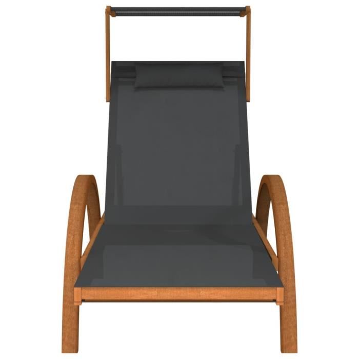 akozon chaise longue avec auvent gris textilène/bois massif peuplier - 7891451056561