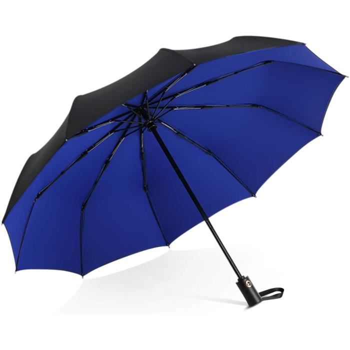 DORRISO Homme Femme Automatique Parapluie Pliant Bois-Poign/ée Coupe-Vent Imperm/éable Anti-UV Ombrelle Portable /étanche Parapluie Voyage Bleu A