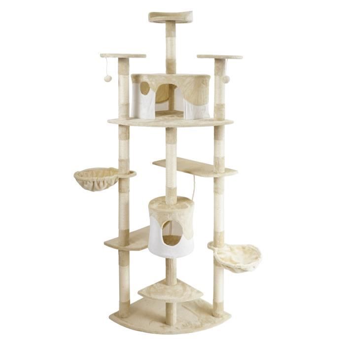 Arbre à chat beige / blanc 200 cm Arbre d’escalade Arbre de grattage Jeu Chats