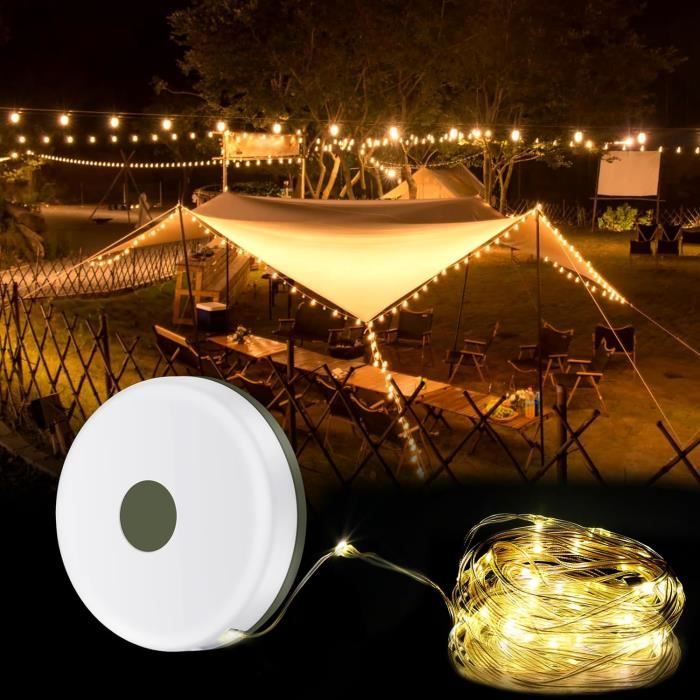 Guirlande lumineuse de camping, 100 LED de 10 m, avec lanterne de camping,  lumières de camping