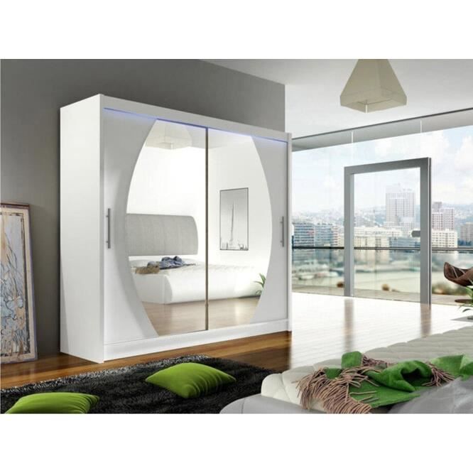 Armoire - Armoire Atlanta 102 84098 - Mobilier1.fr - Blanc - White - Glissement - LED 180x215x58cm