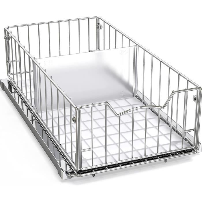 Bremermann Panier Coulissant 40 Cm Avec Étagère - Rails Télescopiques Sortie Totale, Charge 15 Kg, Idéal Cuisine Salle De Bain (Noir)