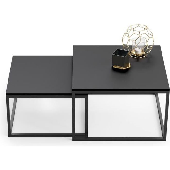 Ensemble de 2 tables basses de style industriel TWIN noir Cdiscount