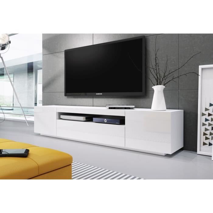 banc tv - kimi - blanc laqué - 200x42x37 - livraison gratuite