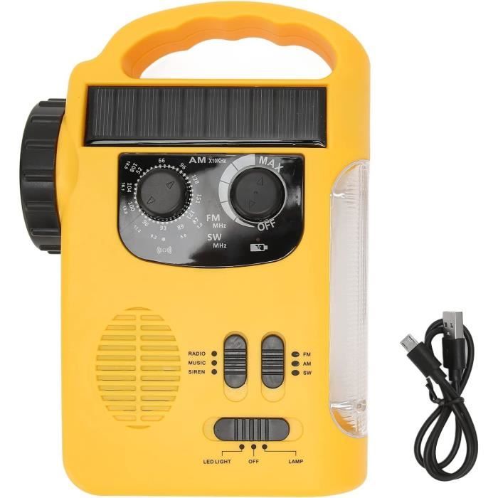 Radio Manivelle Solaire AM/FM Avec Lampe LED, Chargeur Téléphone & Batterie (NEUF)
