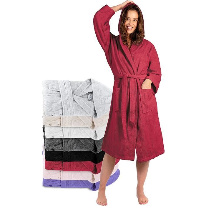 CD SIZE L Peignoir de Bain Femme 100 Coton avec Capuche Certifie OEKO TEX Robe de Chambre Eponge 2 Poches Ceintur 198 Cdiscount Maison