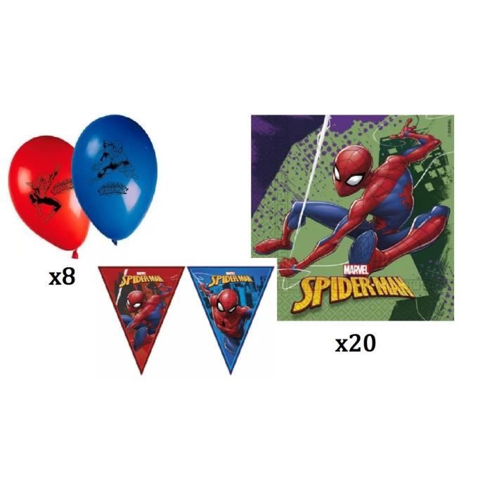 Kit fête anniversaire Spiderman Marvel ballon, serviette de table