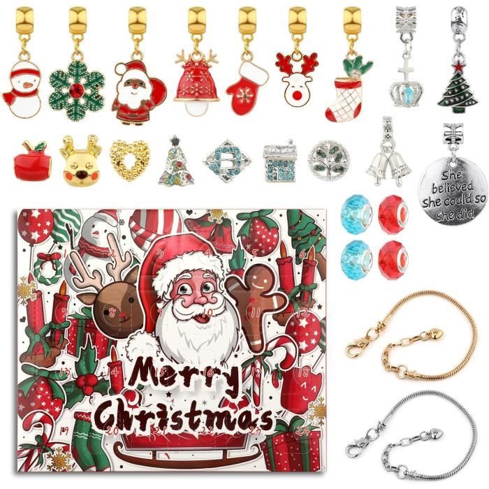 Calendrier De L'Avent Bijoux GWHOLE 2025 – 24 Surprises Pour Créer 2 Bracelets En Acier Inoxydable Rose Gold, Cadeau Noël Fille 6-12 Ans