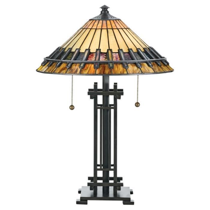 Lampe - Chastain - Vintage - Bronze - Verre Tiffany - 1 ampoule