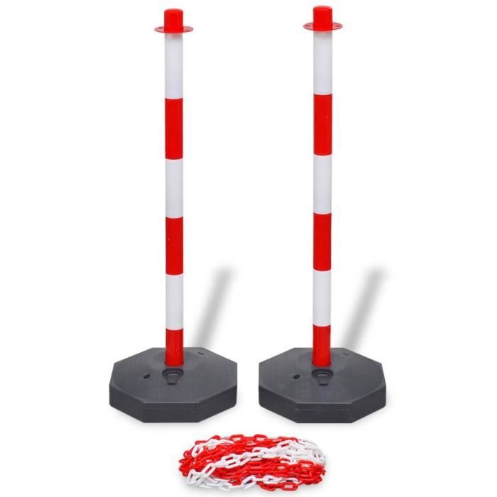 760BLACK Friday•Ensemble de poteaux de balisage à chaîne 10 m Plastique HOT MAISON 3 x 90 cm FR