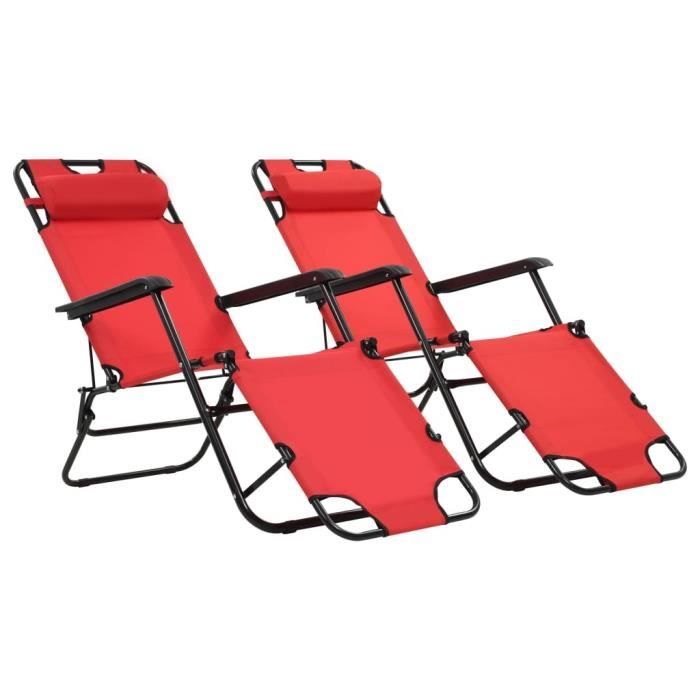 Set de 2 chaises longues pliables avec repose pied - Rouge - 175 x 61 x 87 cmÂ