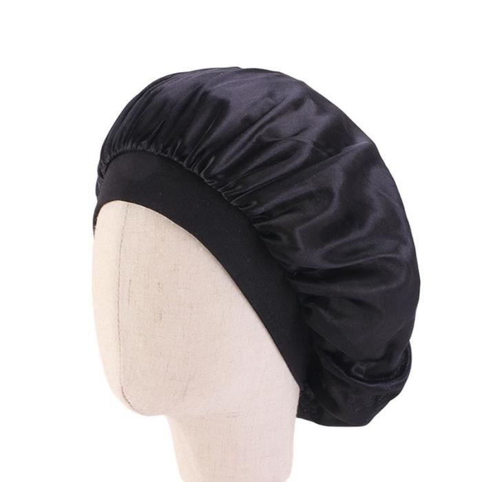 Bonnet De Douche,Bonnets de nuit en Satin pour enfants, Bonnet de nuit en soie, couvre tête, bande large élastique - Type Black