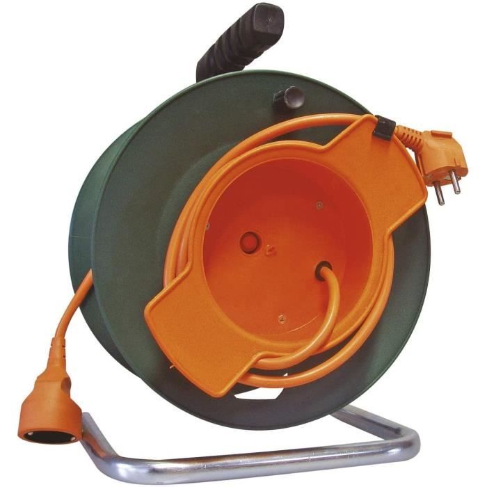 Enrouleur Câble 40m 4 Prises Schuko – EMOS 3680W – Sécurité Surchauffe – Idéal Intérieur & Camping