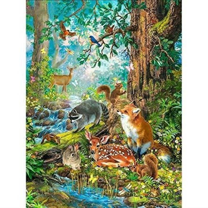 5D DIY Diamond Painting Kit Animaux de la forêt Broderie Diamant Complet pour Adultes Enfants Point De Croix Cristal Strass Arts Craft pour Salon Chambre Décoration Murale Square Drill,30x50cm