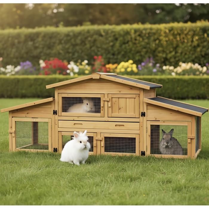 Comparer les prix de Cage Clapier Enclos lapin Extérieur en bois Haute Qualité pour lapins petits animaux- Modèle : 087 Alpine 180x62x72cm