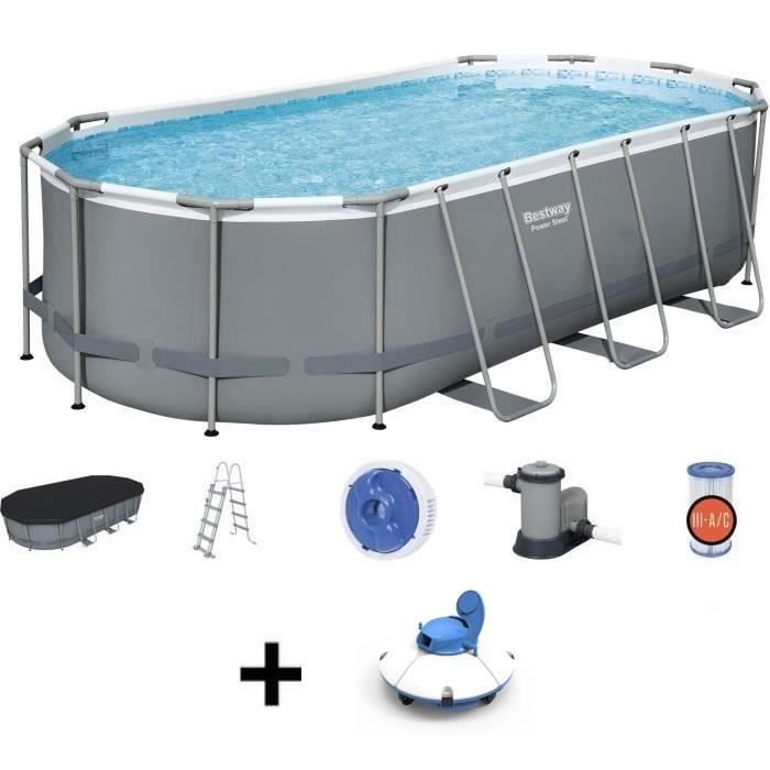 Kit Piscine hors sol tubulaire BESTWAY Power Steel™- 549 x 274 x 122 cm - Ovale + Robot aspirateur F