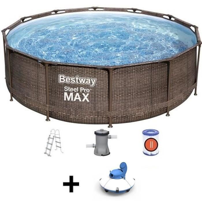 Kit Piscine hors sol tubulaire BESTWAY Steel Pro Max™ - 366 x 100 cm - Ronde + Robot aspirateur Gupp