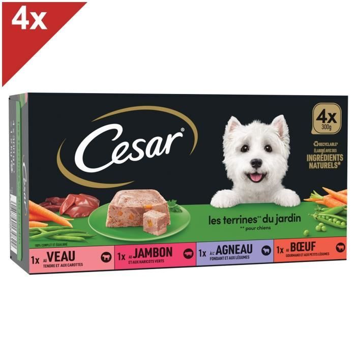 Comparer les prix de CESAR - Barquettes en terrine pour chien - 4 variétés - Aliment complet pour chiens adultes