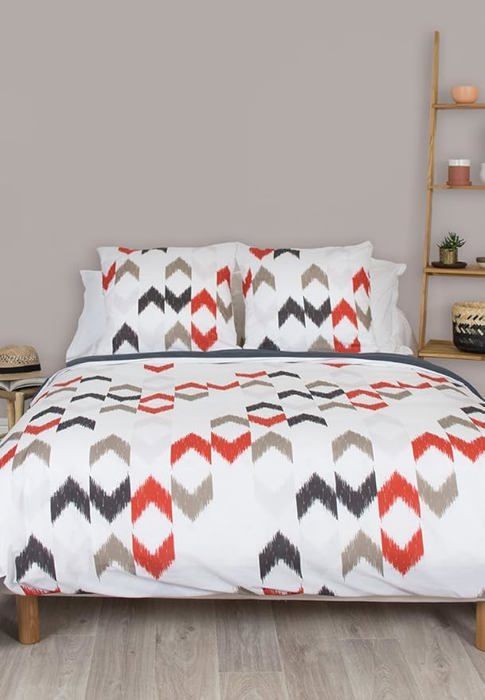 CÔTE DECO Parure da letto con copripiumino 220 x 240 cm + 2 federe 63 x 63 cm, set da letto per 2 persone, geometrico, rosa, 100% cotone ammorbidito (240 x 220 cm