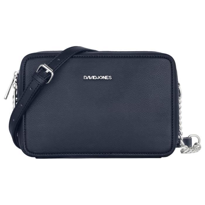David Jones Petit Sac Bandouliere Rectangulaire Sac a Main Chaine Porte Epaule Cuir PU Compartiment Zip Besace Mode Bleu
