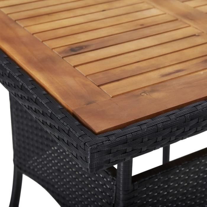 OLL Table d'extérieur Noir Résine tressée et bois d'acacia solide AB46171 106976