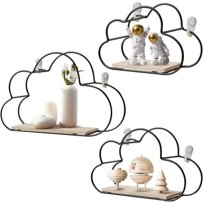 Lot De 3 étagères Nuages PsGreen – Compatible Figurines Toniebox, Rangement Murale (gris Clair)