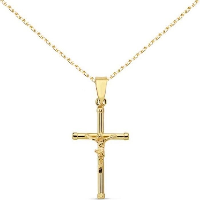 collier - médaille croix or 18 carats 750/000 - christ sur la croix - chaine dorée