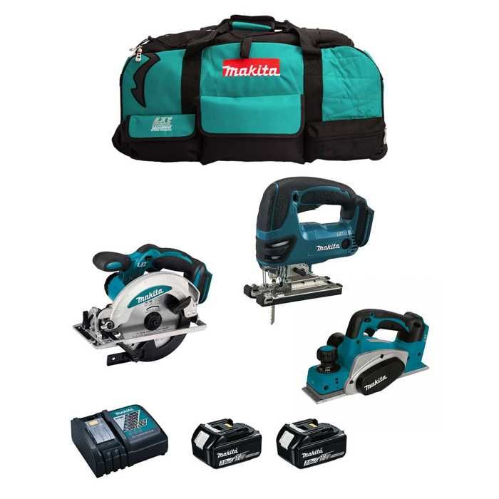 Kit MAKITA MPK18323B Rabot DKP180 + Scie DSS610 + Scie Sauteuse DJV180 Sans fil 18V Batterie 2 x 3 0 Ah