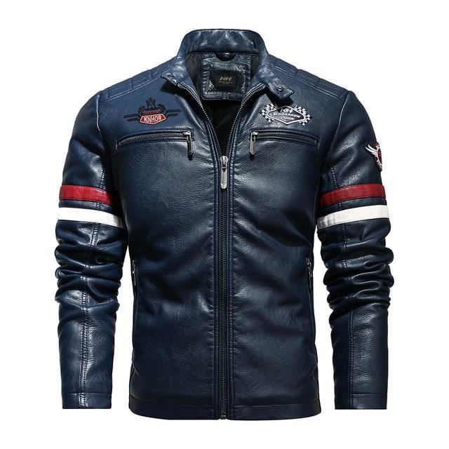 Kh178 Blue Veste De Motard En Cuir Pour Homme Blouson D hiver En Polaire Pu Style Vintage Avec Broderie a La Mode Kh178 blue Cdiscount Pret a Porter