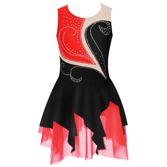 Inlzdz Enfant Fille Robe Patinage Artistique Sans Manche Strass Tenue Gym Bodysuit Spectacle 5