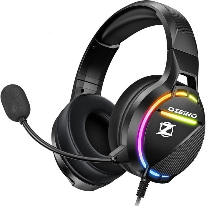 Ozeino Casque Gaming Sans Fil pour PC PS5 PS4, 2.4GHz Audio sans