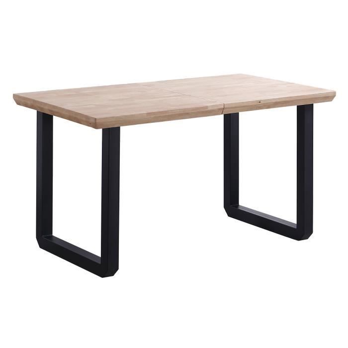 Table à manger rectangulaire extensible en bois coloris chêne nordique / pieds noir Table à manger rectangulaire extensible en bois coloris chêne nordique / pieds noir