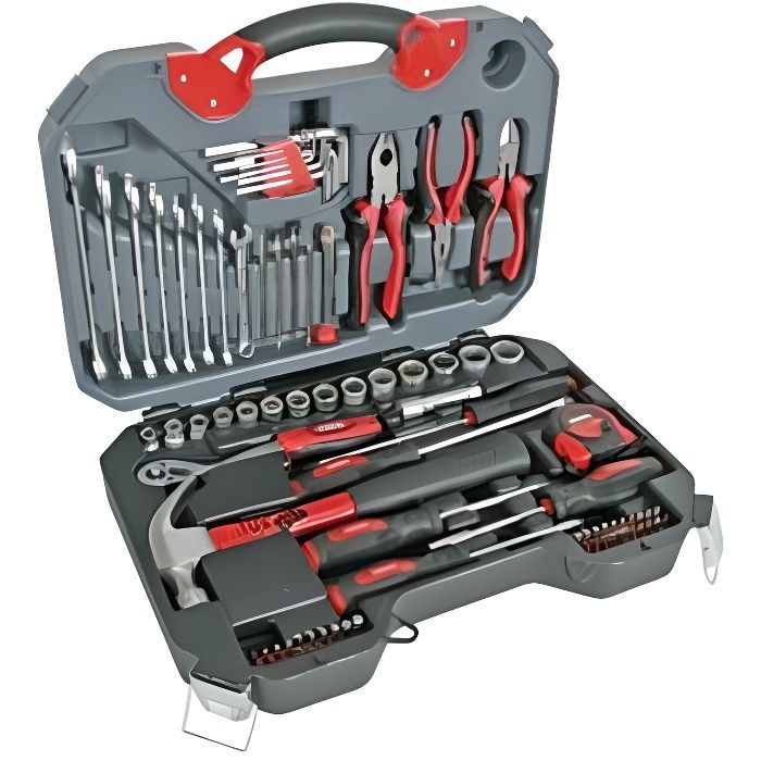 Coffret outils - PEREL - 78 pièces - Chrome-vanadium - Pince, tournevis, douilles, embouts, mètre-ruban, marteau