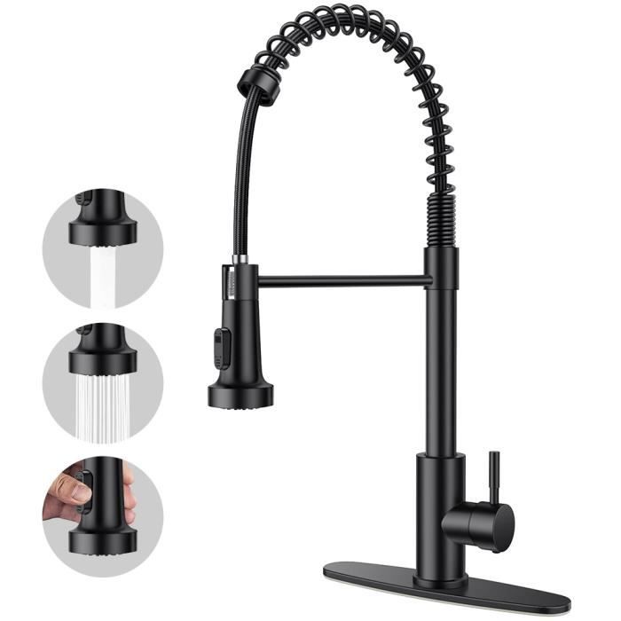 Robinet mitigeur de cuisine - PRUMYA - Douchette extractible - Rotation 360° - 2 modes - Noir