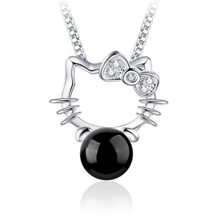 Parure Bijoux Chat Hello Kitty Perle Blanche Argent 925