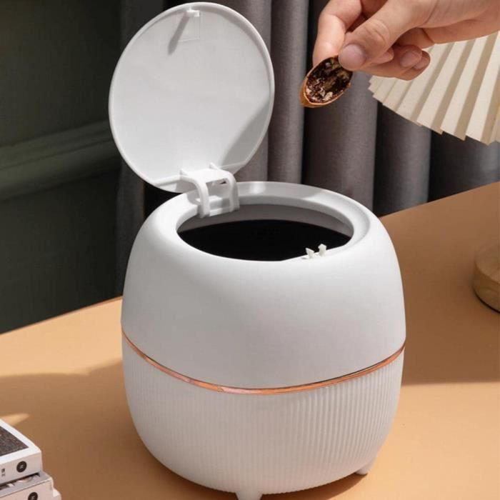 Mini Poubelle De Table Avec Couvercle, Diamètre X Hauteur : 16 X 15 Cm